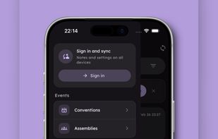 Convention and assembly programs with a dedicated note for each talk, available offline with Pro.