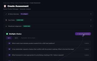 AI content generation — Generate assessment content tailored to your role, industry, and competency framework in seconds