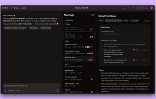 Meeting recap — transcript with speaker diarization, structured summary, and action items ready to accept.x