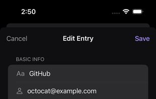 Entry editor - editing the vault is free, no Pro required.
