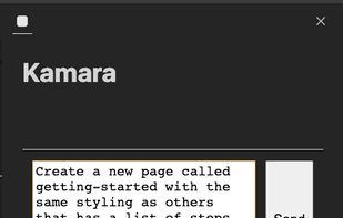Kamara in action creating a getting started page