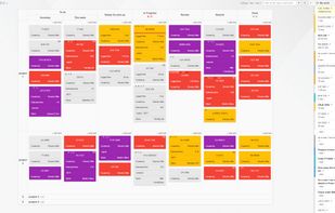 Kanban Tool - board example, Task Summary is showing chosen additional info on card fronts.