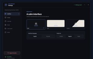 Settings, deck management, themes, and study controls.