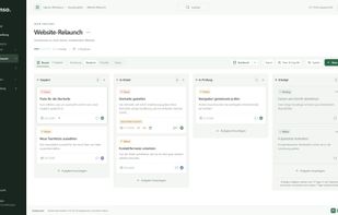 Kanban board with projects and task cards.