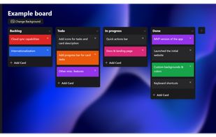 Basic example Kanban board showing a part of the actual Kanri roadmap