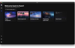 Kanri home page with board thumbnails