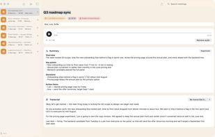 Mac: a meeting's summary and transcript, written on the device