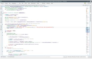 KDevelop in focus mode (tool views hidden).