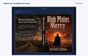 Cover preview: review the complete front cover, spine, and back cover wrap.
