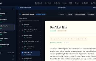 Manuscript editor: review and edit book content in the guided KDP Builder workflow.