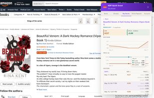 Per-book BSR and price charts. Multi-currency support: see Kindle, Paperback, Hardcover, and Audible trends in one place.