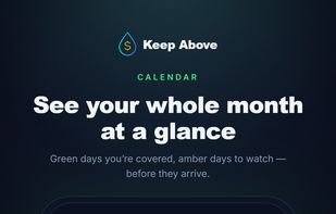 Calendar - months ahead, each day marked by where the balance stands