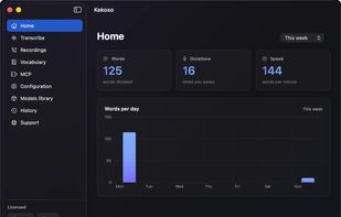 Home screen with the active model and usage for the week
