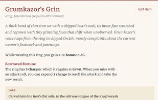 A magical item generated using cros.land's GM tools
