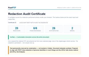 SHA-256 redaction certificate (Pro)