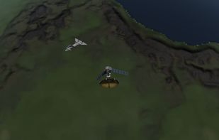 SSTO and Satellite over the home planet "Kerbin"