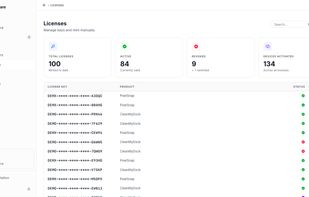 Dashboard of the licenses.