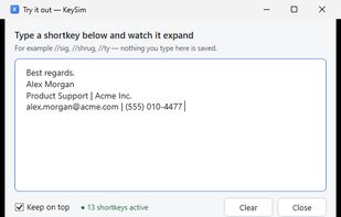 The Try It sandbox: type //sig and the full signature appears instantly.