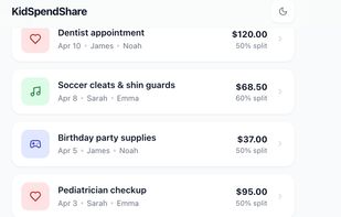 expenses shown on home tab