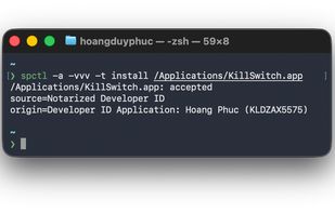 Verified Apple Developer ID signature and Gatekeeper Notarization check confirming a clean, malware-free native binary.