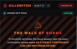 The Walk of Shame: Psychological emergency unlock requiring manual typing of an exact confession to abort early without shortcuts.