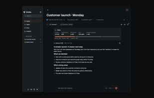 A meeting summary with decisions and who is doing what
