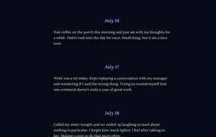 Journal in dark mode — public demo