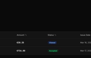 Quotes management with status tracking (Viewed, Accepted), filters, and CSV export.