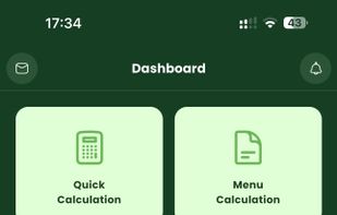 Quick access to food cost tools: instant dish calculations, full menu calculations, HACCP checklists and your recipe library, all from one mobile dashboard.