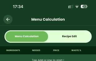 Build a recipe line by line with ingredients, quantities and waste percentage, then let KitchenNmbrs calculate purchase cost, ideal menu price and food cost based on your target margin.