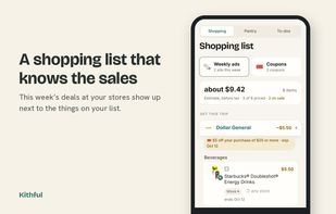 A shopping list that shows this week's sales at your stores next to the things on your list.