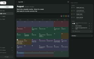 Plan in dark mode, with cycle-phase names hidden using Discreet mode.