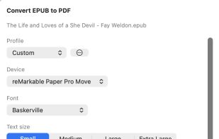 EPUB to PDF typesetting: device size, font, text size, paragraphs, and margins