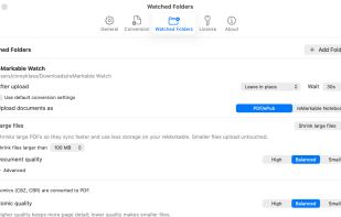 Watched Folders settings: files dropped into a folder upload automatically