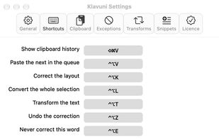 Keyboard shortcuts in Settings: fix the layout, undo, transforms, the clipboard panel