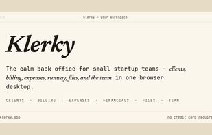 The Klerky workspace — clients, billing, expenses, financials, files, and team in one browser desktop.