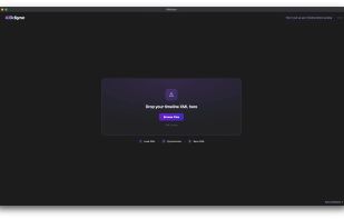Start screen: drop in a Final Cut Pro XML exported from Premiere Pro or DaVinci Resolve. Three steps: load the XML, synchronize, save the synced XML.