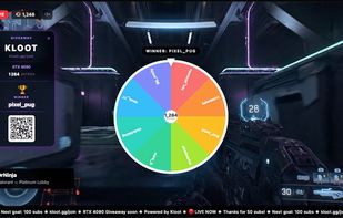 A giveaway winner drawn live on stream — the QR code stays visible the whole time so viewers can join by scanning it, no chat bot involved.