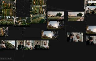 Video nodes feeding edit and HD passes. Regenerating one shot reruns that node and its dependents, not the whole video.