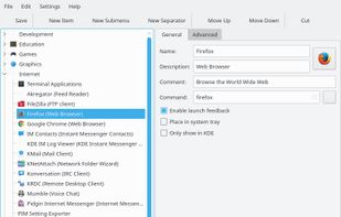 KMenuEdit with the Breeze (light) theme.