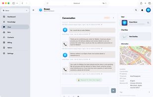 Chat inbox with an ongoing conversation between an AI support agent and a user