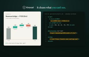 A slide can look clean while client names, source workbooks and asset links sit in the underlying file. Knovari cleans at the code level, not just what's visible on the slide.