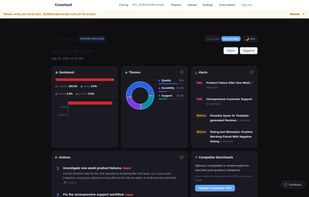 AI analysis report: sentiment breakdown, complaint themes, risk alerts, and a prioritized fix list — every item quotes the reviews that back it.

