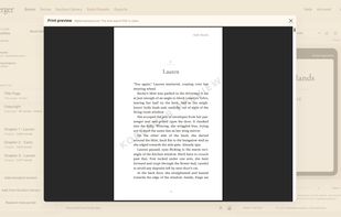 The print proof view, showing the paperback interior as a print-ready PDF with the chosen trim size, margins, and page numbering. The same project produces both the ebook and the print layout.