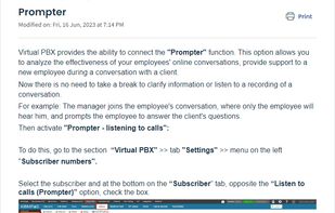 One of our Virtual PBX functions. It helps to analyze employee activeness online conversations, provide support to a new employee during a conversation with a client.