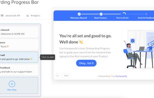 This is a Kompassify onboarding progress bar, a powerful step-by-step tool to help you pilot your users in their onboarding journey from the moment they signup to their "Aha!" moment.