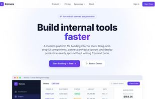 Konvex homepage — Build internal tools faster with drag-and-drop UI components and AI-powered app generation.