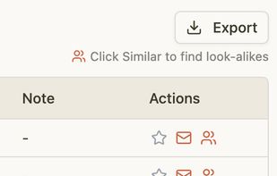 Click the similar button on any creator row in search results, snapshots, or collections to instantly launch a similar search.