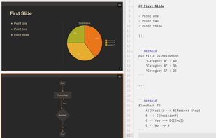 Gruvbox Dark theme with pie chart and flowchart.