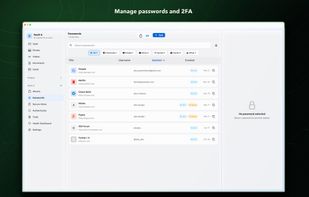 Password manager screen for saved logins and account details.